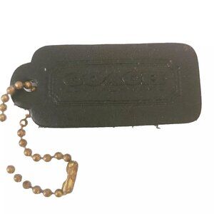 Vintage Coach Leatherware Black Leather Tag Charm Fob Brass Chain